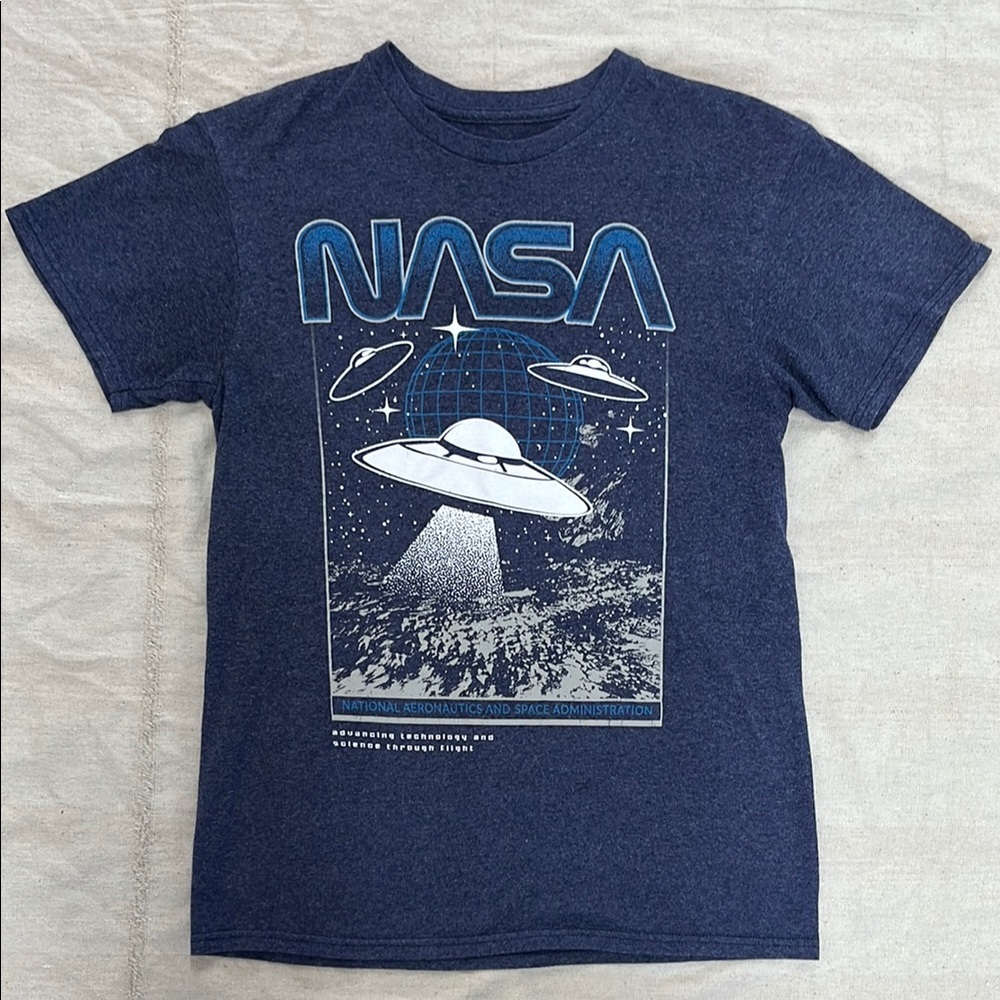 Hybrid Apparel Blue and Gray Short Sleeve NASA Tee